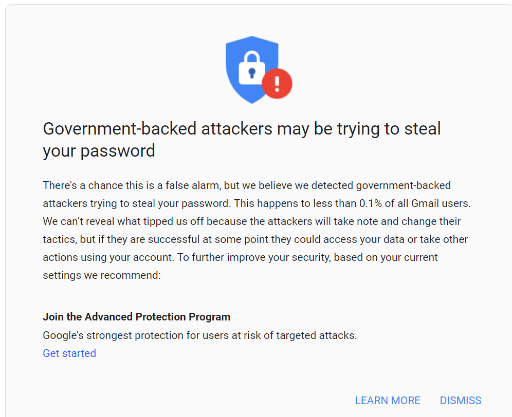 Armenia -- Google warning about a phishing attack by Government-backed attackers, Yerevan, 09Oct2021