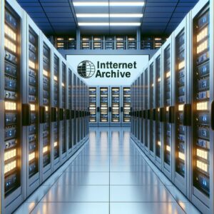 Armenia -- AI Generated illustration of server racks along the logo of the Internet Archive, Yerevan, 12Oct2024