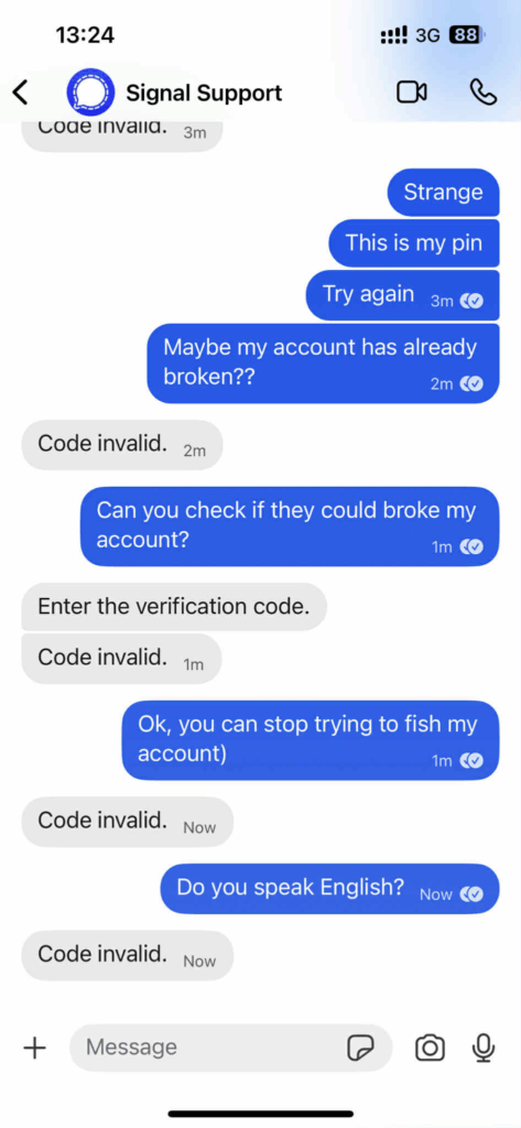 The attacker enters into a loop, continously asking for the code.