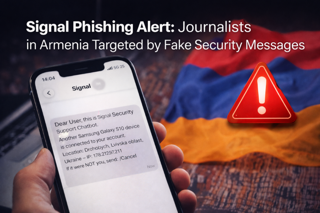 Armenia -- A phishing message impersonating Signal security alerts, shared by an Armenian media editor targeted in a broader campaign, Yerevan, 15Jan2026