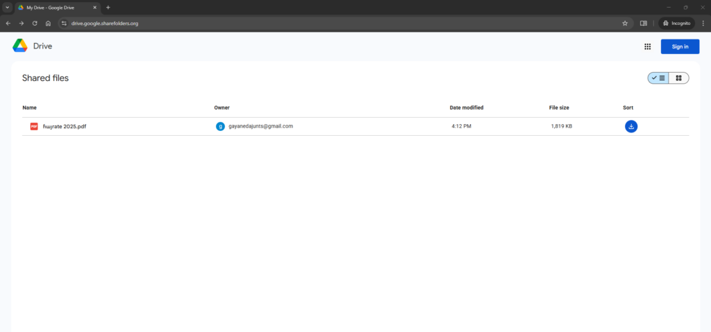 Screenshot of https://drive.google.sharefolders[.]org/ taken on March 4th 2026