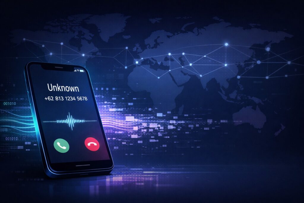 Silent international call — a visual illustration of automated scam number validation. Image generated by ChatGPT for editorial use.