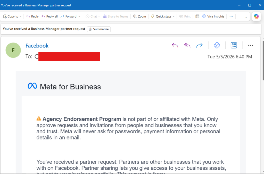 [SCREENSHOT 1: rendered partner-request email as it appears in the inbox]